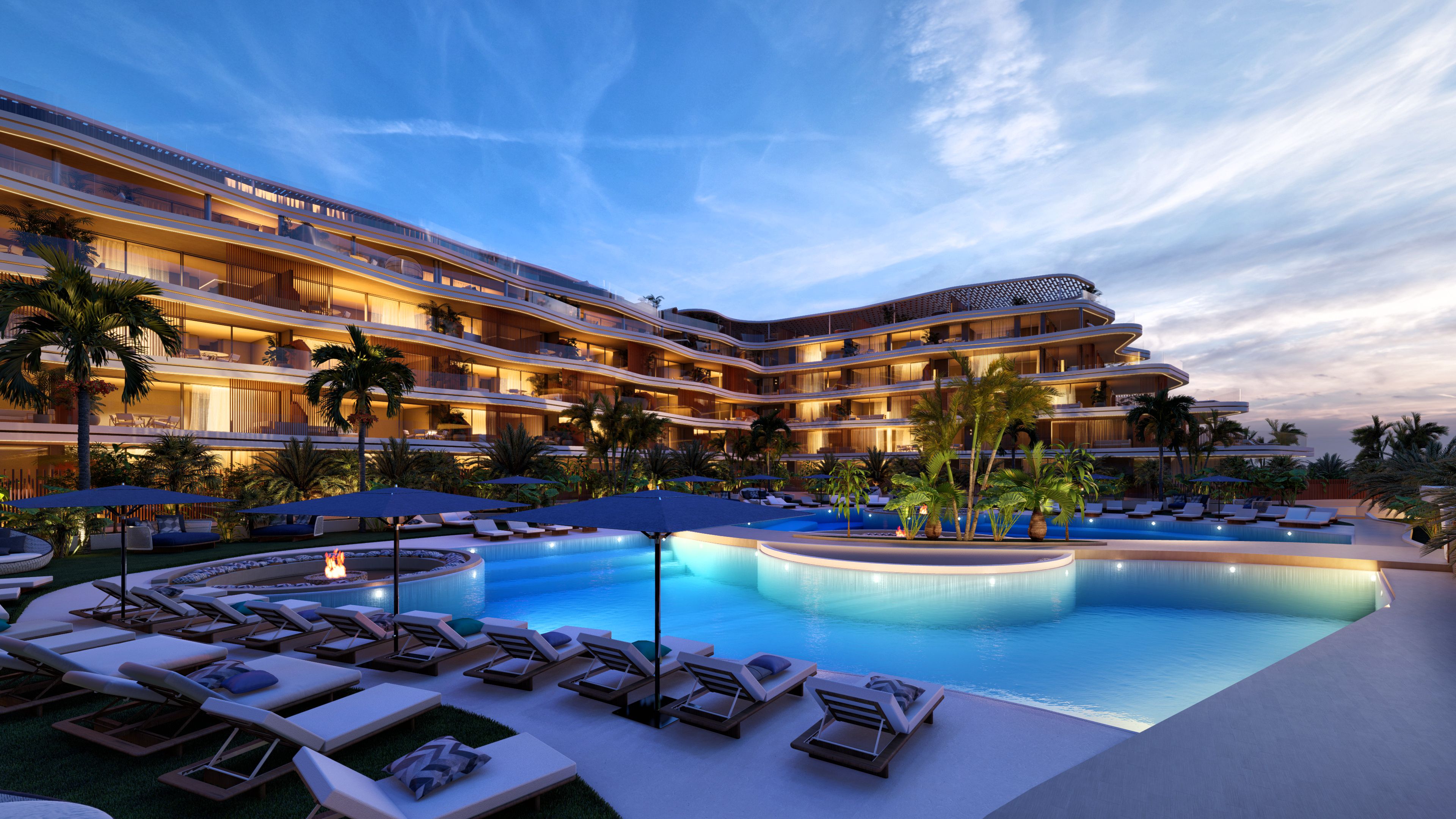 outdoor furniture next to pool